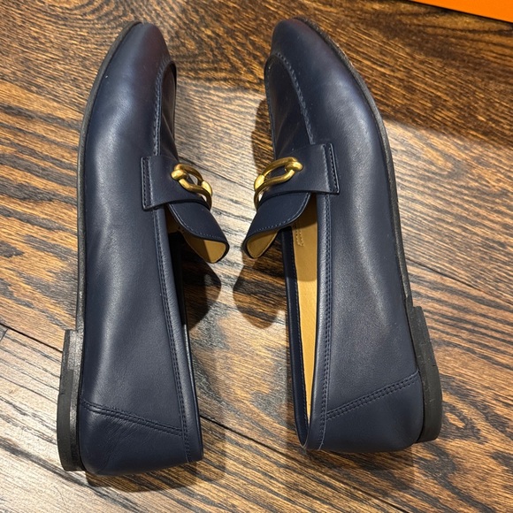 Hermes Colette Navy Blue Loafers with Gold Accent - Picture 10 of 11